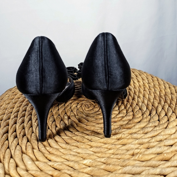 Nina Black Satin Bow Heels - Picture 3 of 4